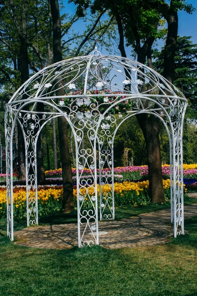 Bahçede sade tarzda dekoratif pergola kulübe — Stok fotoğraf