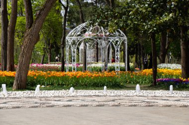 Bahçede sade tarzda dekoratif pergola kulübe