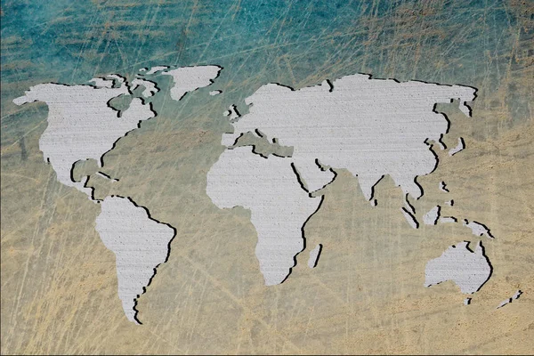 Mapa do mundo aproximadamente delineado com fundo de parede — Fotografia de Stock