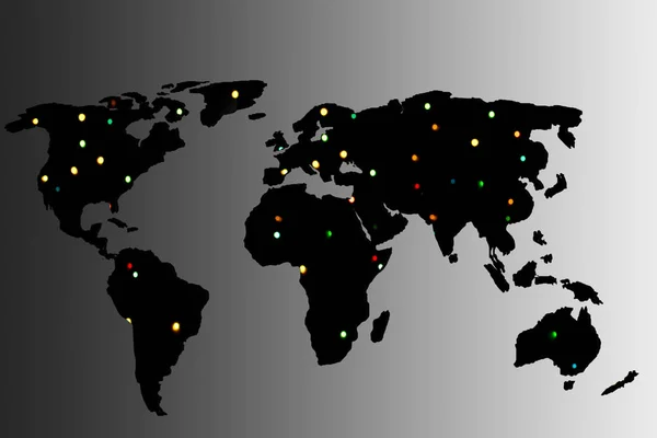 Mapa do mundo aproximadamente delineado com preenchimento de luz — Fotografia de Stock