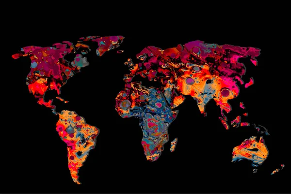 Mappa del mondo approssimativamente delineata su sfondo nero — Foto Stock