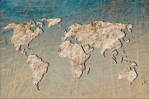 Roughly outlined world map with patterns fillings