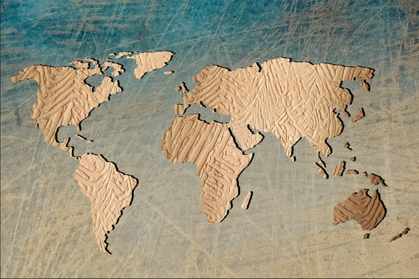 Zhruba načrtnuté mapa světa s vzory — Stock fotografie