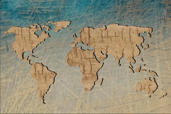 Грубо нарисованная карта мира с деревянной начинкой — стоковое фото