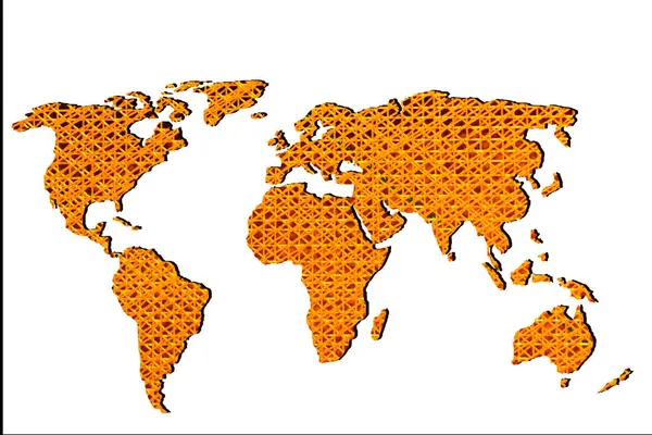 Grosseiramente esboçado mapa do mundo com padrões — Fotografia de Stock