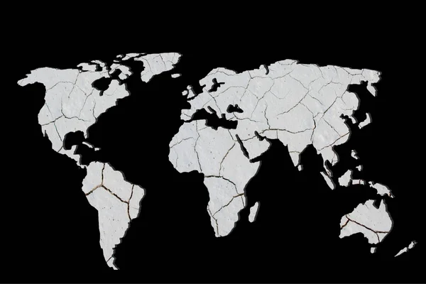 Mappa del mondo grossolanamente delineata con sfondo del suolo incrinato — Foto Stock