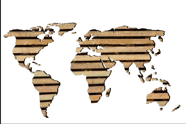 Roughly sketched out world map with wooden filling — Stock Photo, Image