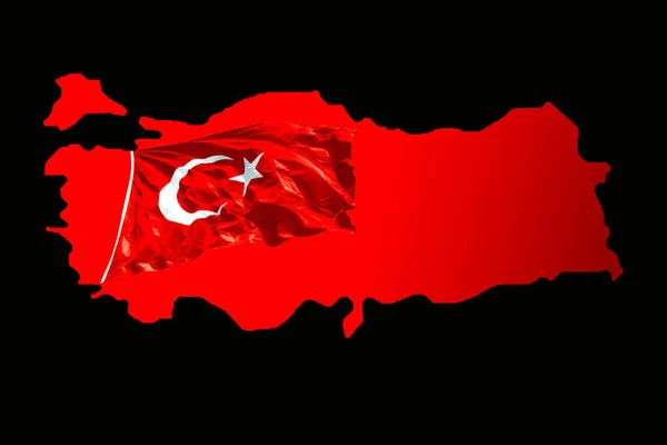 Banderas nacionales turcas rellenos en el mapa de Turquía en la oscuridad —  Fotos de Stock