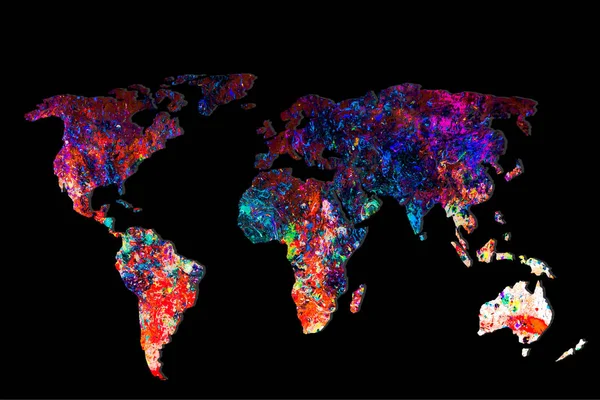 Грубо очерченная карта мира на черном фоне — стоковое фото