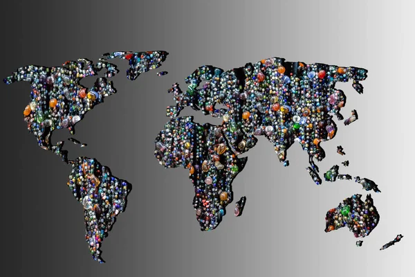 Grob umrissene Weltkarte mit bunten Perlen gefüllt — Stockfoto