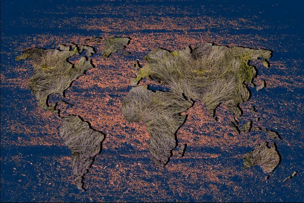 Грубо очерченная карта мира с заполнением зеленых растений — стоковое фото