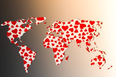 Kabaca özetlenen Dünya Haritası withheart şekiller dolgular