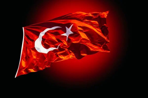 Drapeau national turc avec étoile blanche et lune en vue — Photo