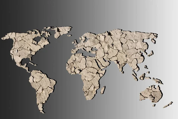 Roughly outlined world map with cracked soil background