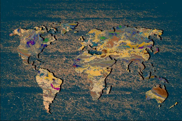 Grosseiramente esboçado mapa do mundo com enchimento colorido — Fotografia de Stock