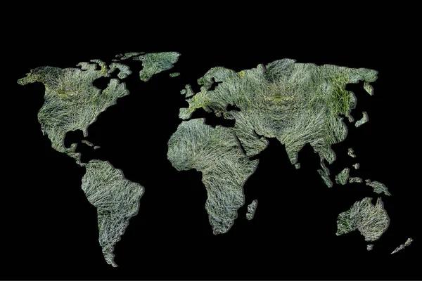 Грубо очерченная карта мира с заполнением зеленых растений — стоковое фото