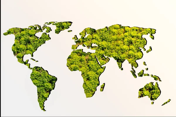 大致概述的世界地图与绿色植物填充 — 图库照片
