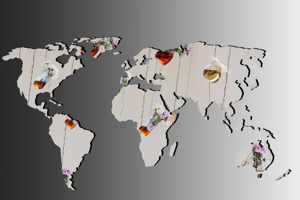 灰色の背景を持つおおまかに概説された世界地図 — ストック写真