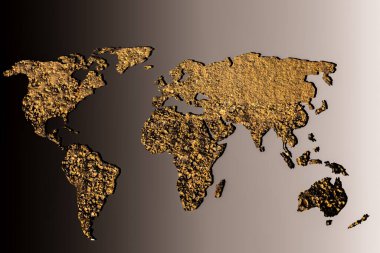 Gri arkaplan ile kabaca özetlenmiş dünya haritası