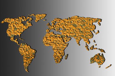 Gri arkaplan ile kabaca özetlenmiş dünya haritası