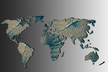 Gri arkaplan ile kabaca özetlenmiş dünya haritası