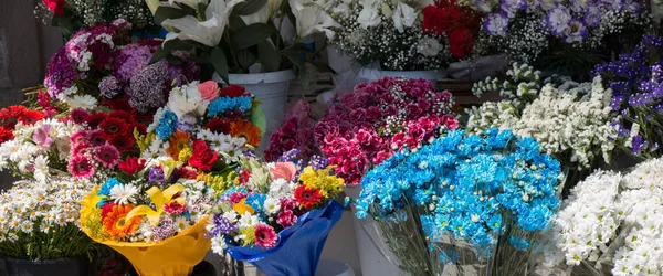 Vackra Blommor Olika Typer Blomma Vas — Stockfoto