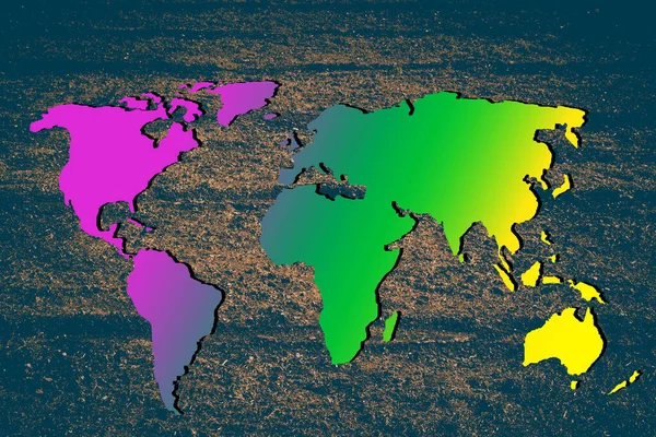 色鮮やかな背景パターンを持つ大雑把に概説された世界地図 — ストック写真