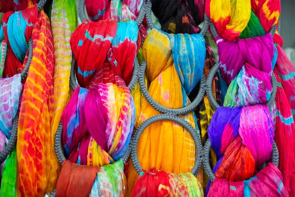 Pile Bright Multi Colored Pieces Fabric Bazaar — Stock Photo, Image