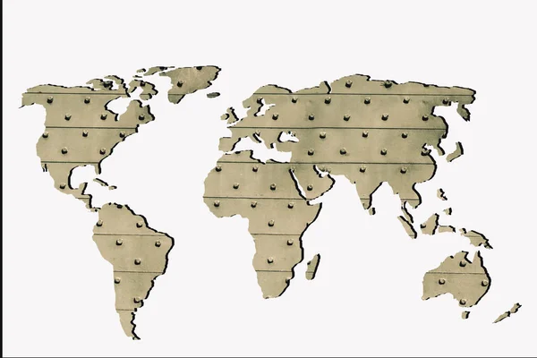 Roughly Outlined World Map Metal Filling Gray Background — Stock Photo, Image
