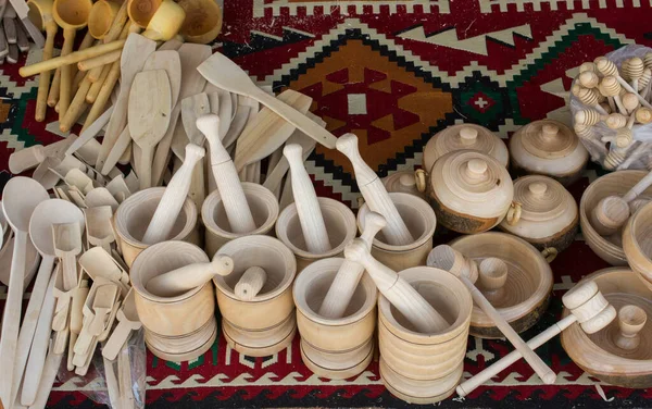 Morteros Morteros Madera Como Utensilios Cocina Tradicionales — Foto de Stock