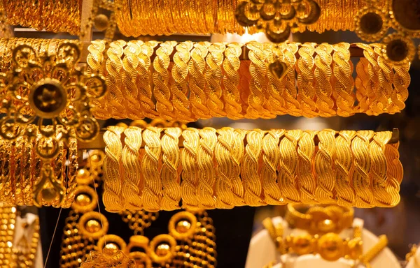 Exibição Pulseiras Ouro Exemplos Jóias Turcas — Fotografia de Stock