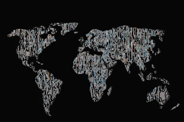 Zhruba Načrtnutá Mapa Světa Barevnými Vzory Pozadí — Stock fotografie