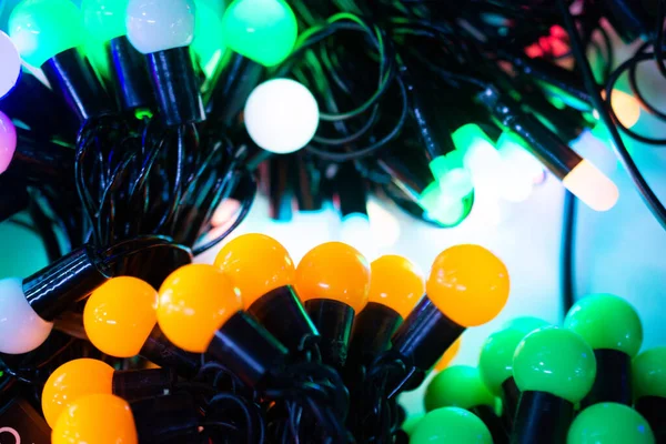 Colorful Christmas lights and party lights in viev