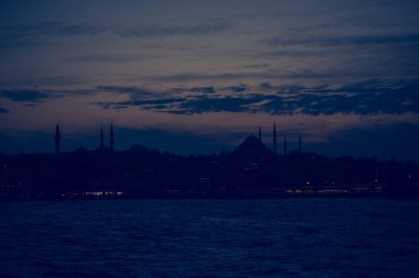 Istanbul skyline at sunset, panoramic view with  Bosphorus cityscape