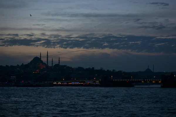 Istanbul Horizon Coucher Soleil Vue Panoramique Avec Bosphore Paysage Urbain — Photo