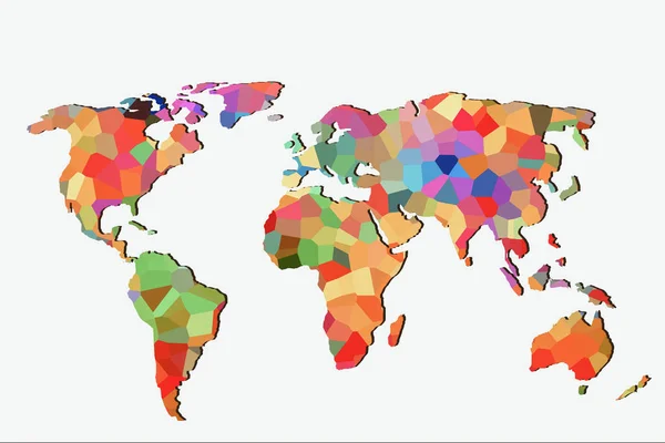Mappa Del Mondo Approssimativamente Delineata Con Modelli Sfondo Colorati — Foto Stock