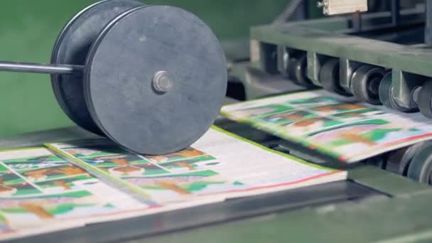 Attrezzature di stampa in una fabbrica, da vicino . — Video Stock