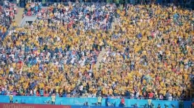 Kazan, Rusya - 16 Haziran 2018: Birçok Avustralya taraftarlara bir Tribün. Futbol Dünya Kupası 2018.
