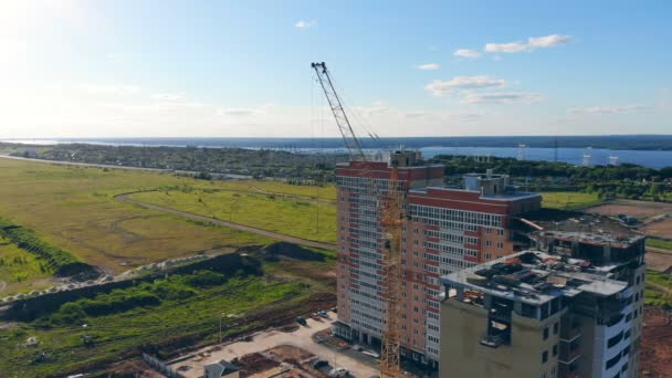 Construction site on a green field. — Stock Video