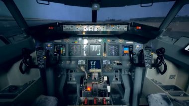 Boş kabin kokpit uçak içinden. Bir uçağın pilot kabini.