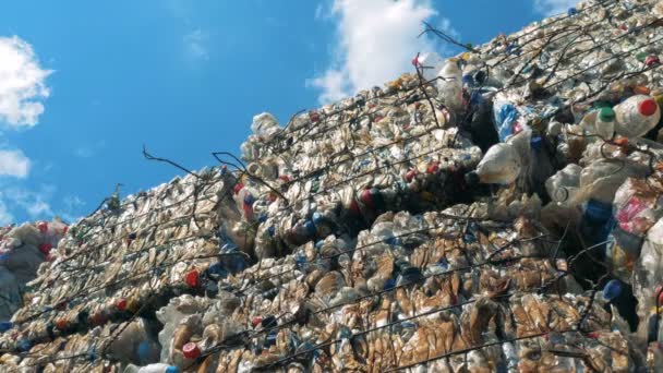 Timelapse utomhus dumpning webbplats med papperskorgen stackar. Avfall återvinning koncept. — Stockvideo