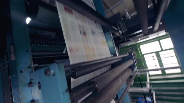 Process of fresh newspaper printing, close up. — Stock Video