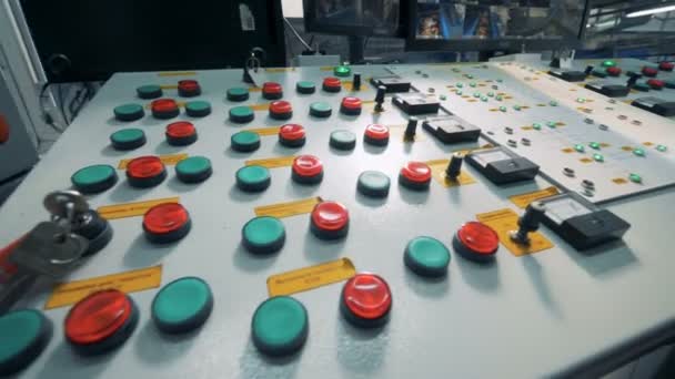 Many buttons on a console desk, close up. — Stock Video