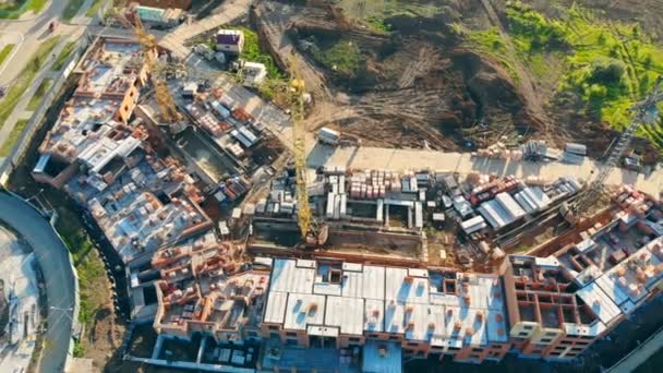 Unfinished building on a site, top view. — Stock Video