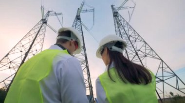 Elektrikçi ve tablet projede inşaat kontrol mühendisi. 4k.