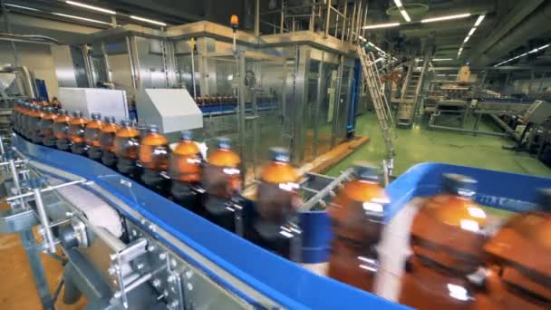 Transportador de cervejaria trabalhando em uma instalação de fábrica. 4K . — Vídeo de Stock