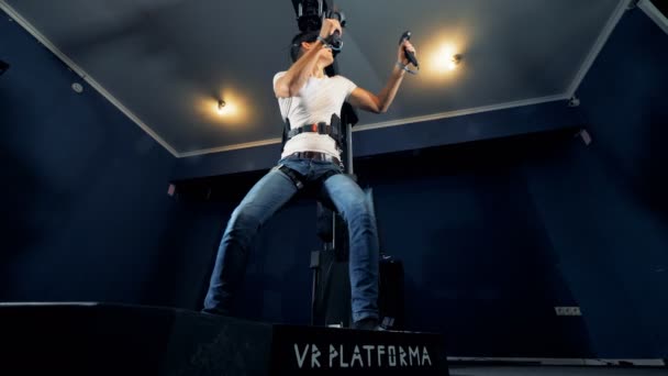 Male teenager is running and getting surprised in a virtual reality simulation — Stock Video