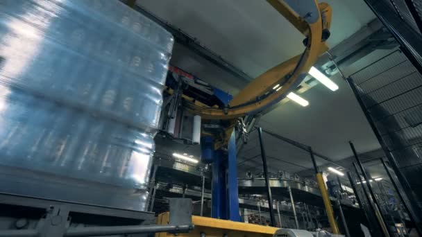 Bierflaschen werden im Eiltempo mit Polyethylen verpackt — Stockvideo