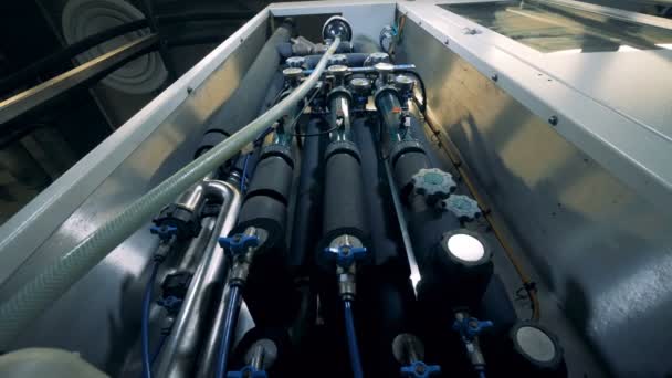 Black pipes and valves on a special container. — Stock Footage Black Pipes Valves Special Container Royalty Free Stock Video