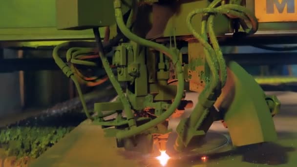Cortador industrial trabalha em uma fábrica, de perto . — Vídeo de Stock